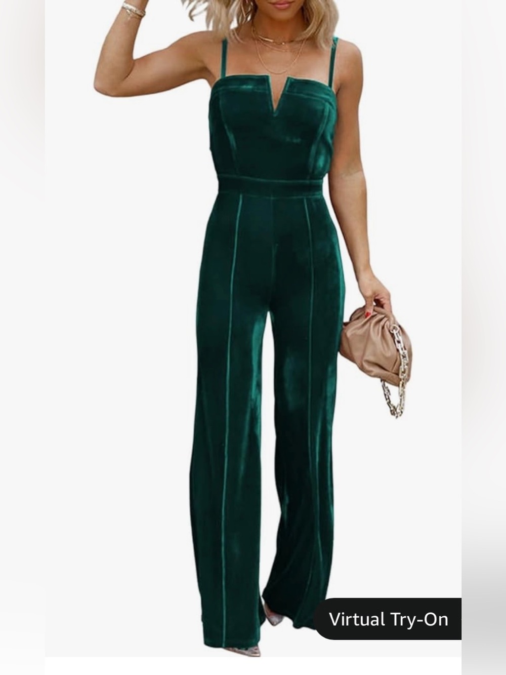 Teal Velvet Slip Jumpsuit with Spaghetti Straps